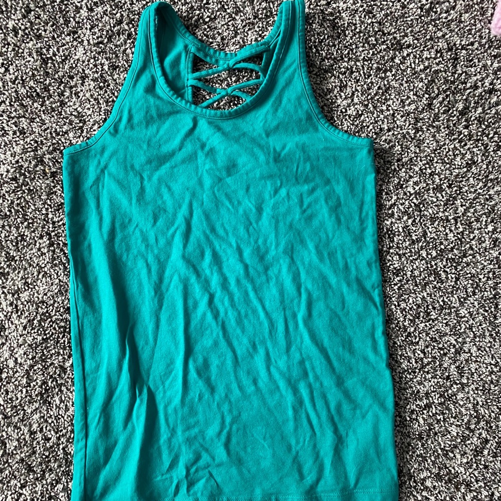 Blue Workout tank.